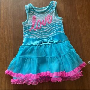 Baby Glam Turquoise & Pink 'Love' Tiered Tulle Dress